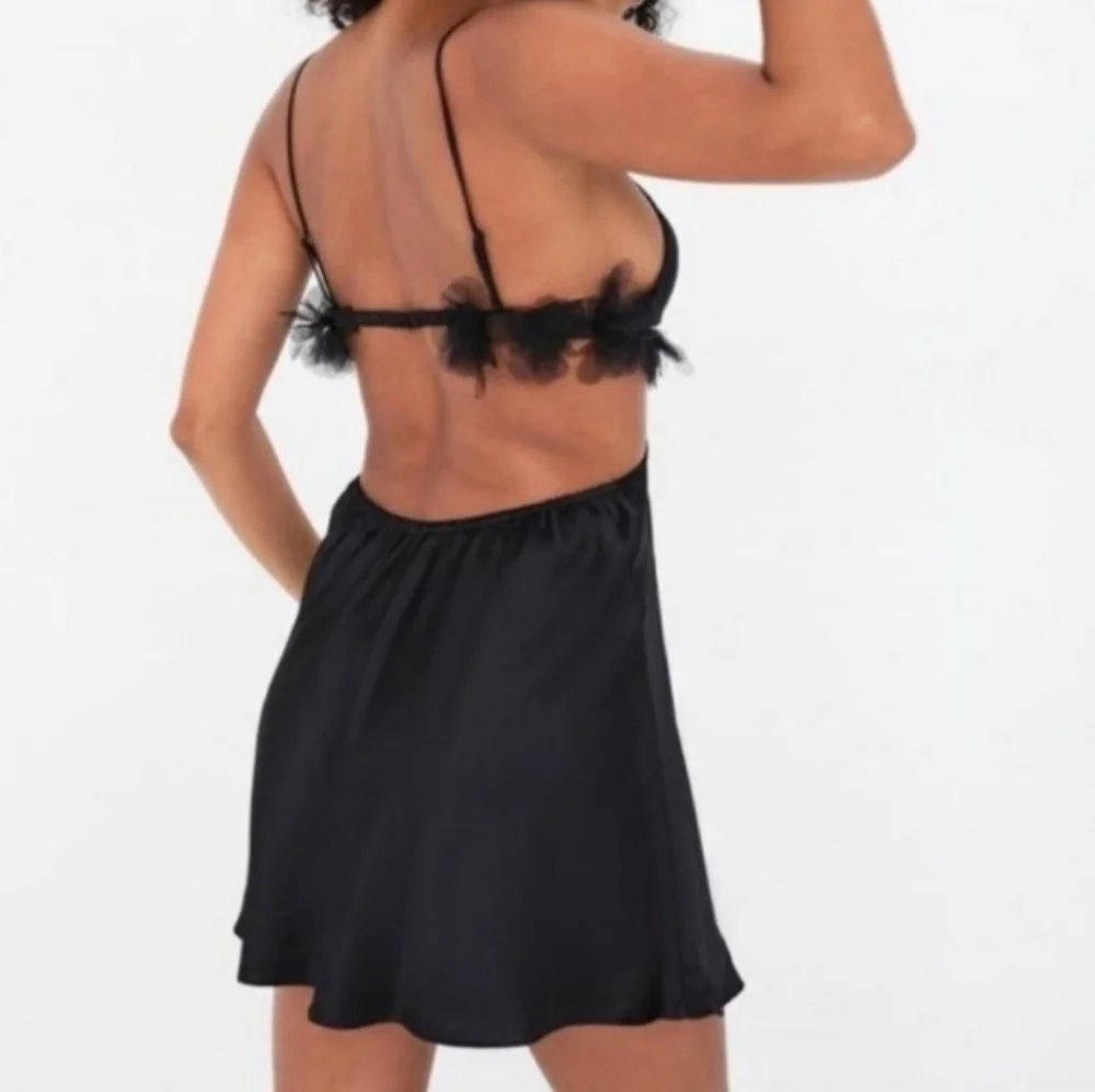 New!For Love And Lemons Satin Cutout Tulle‎ Trim Slip Dress